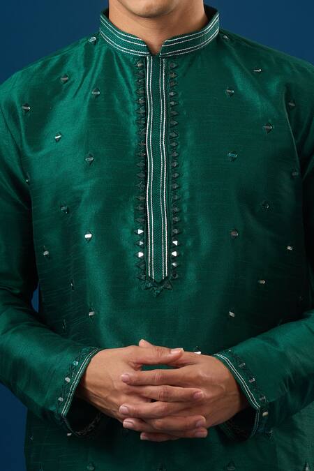 Buy_Arihant Rai Sinha_Green Silk Lucknowi Embroidered Kurta Set 