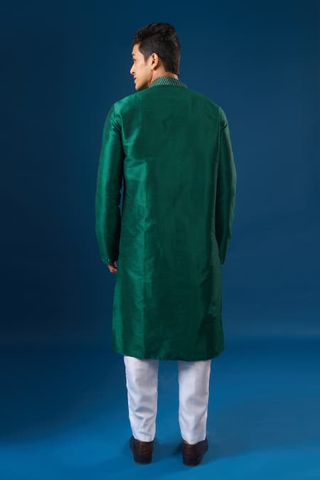Arihant Rai Sinha_Green Silk Embroidery Lucknowi Kurta Set _Online_at_Aza_Fashions