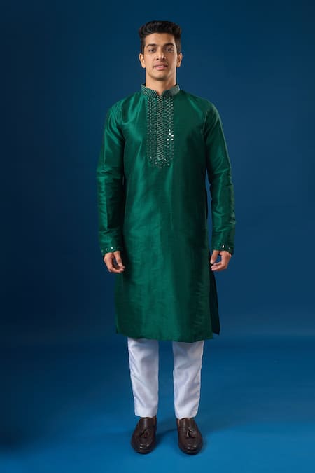 Buy_Arihant Rai Sinha_Green Silk Embroidery Lucknowi Kurta Set 