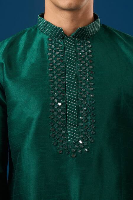 Shop_Arihant Rai Sinha_Green Silk Embroidery Lucknowi Kurta Set 