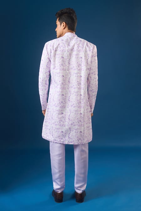 Arihant Rai Sinha White & Purple Lucknowi Sherwani Set 