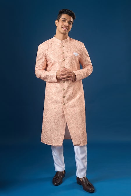 Arihant Rai Sinha Peach Lucknowi Sherwani Set 