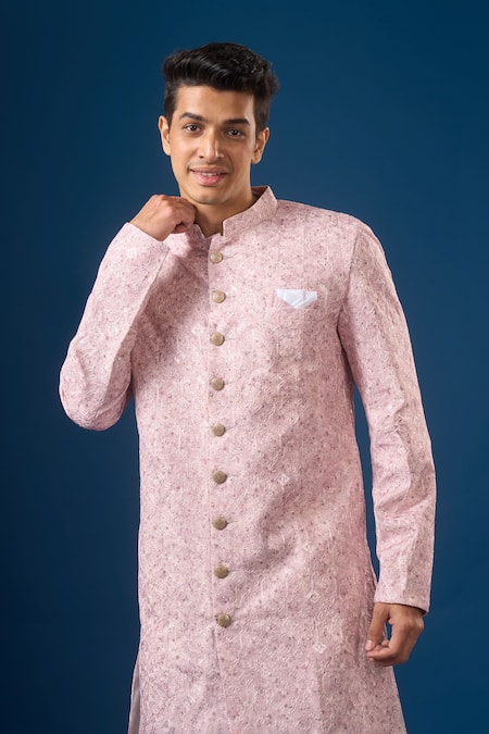 Buy_Arihant Rai Sinha_Purple Silk Embroidery Light Lucknowi Sherwani Set _Online_at_Aza_Fashions