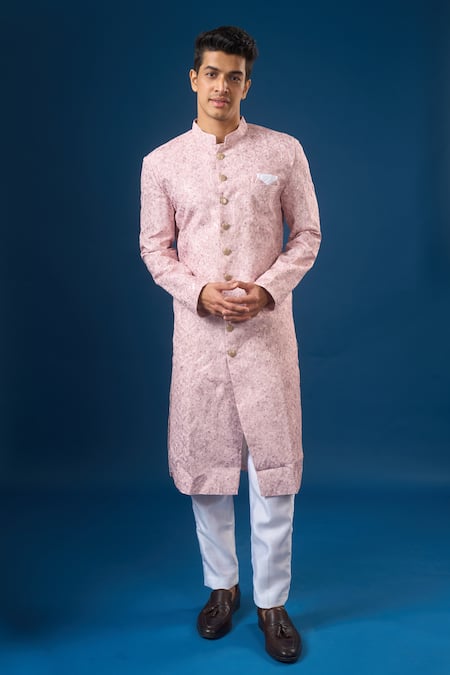 Arihant Rai Sinha_Purple Silk Embroidery Light Lucknowi Sherwani Set _at_Aza_Fashions