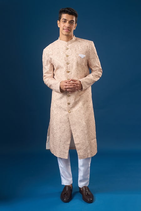 Arihant Rai Sinha Peach Lucknowi Sherwani Set 