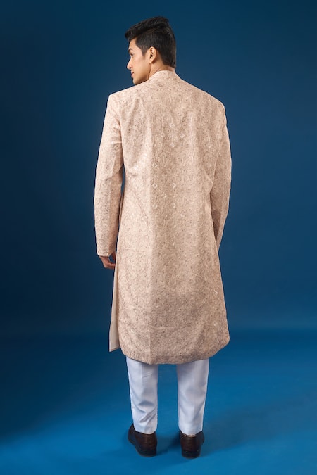 Arihant Rai Sinha Peach Lucknowi Sherwani Set 