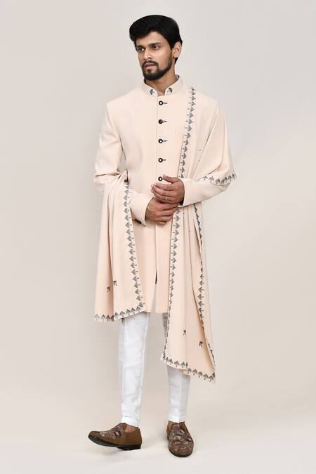 Arihant Rai Sinha Cream Embroidery Sherwani Pant Set at Aza Fashions Arihant Rai Sinha_Cream Embroidery Sherwani Pant Set _at_Aza_Fashions