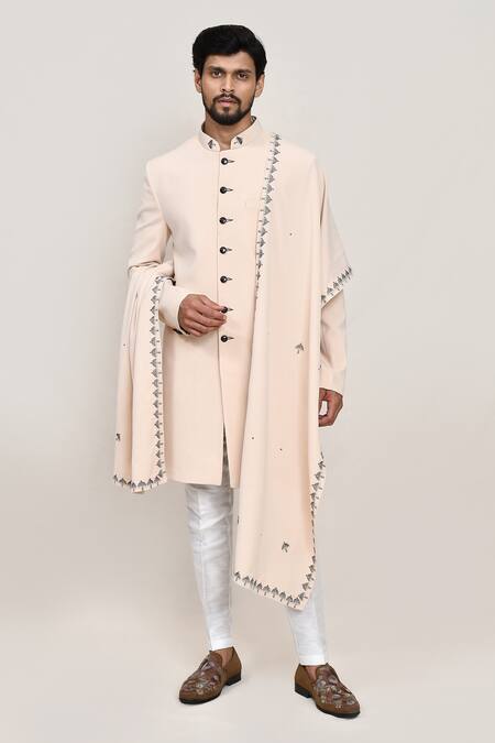 Shop_Arihant Rai Sinha_Cream Embroidery Sherwani Pant Set 