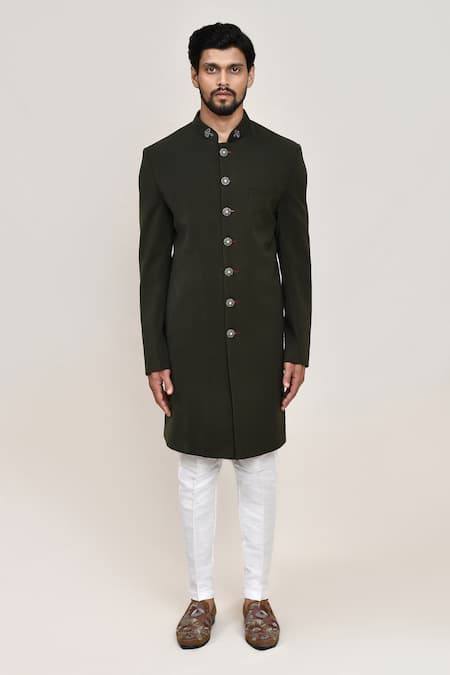 Buy_Arihant Rai Sinha_Green Terry Rayon Sherwani And White Pant _Online_at_Aza_Fashions