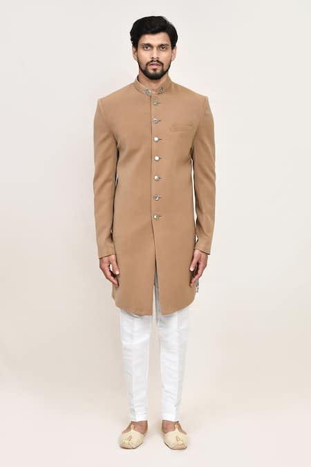 Buy_Arihant Rai Sinha_Chocolate Chikoo Sherwani And White Pant Set _Online_at_Aza_Fashions
