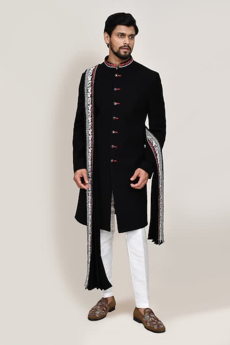 Arihant Rai Sinha Black Sherwani Set With White Pant 