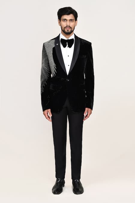 Arihant Rai Sinha_Black Velvet Embroidery Tuxedo Set _at_Aza_Fashions