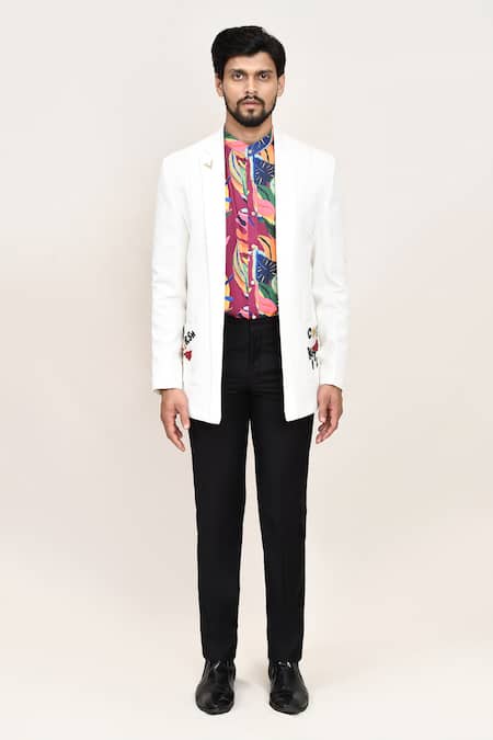Buy_Arihant Rai Sinha_White Georgette Embroidery Multicolor Printed Shirt And Jacket Set _Online_at_Aza_Fashions