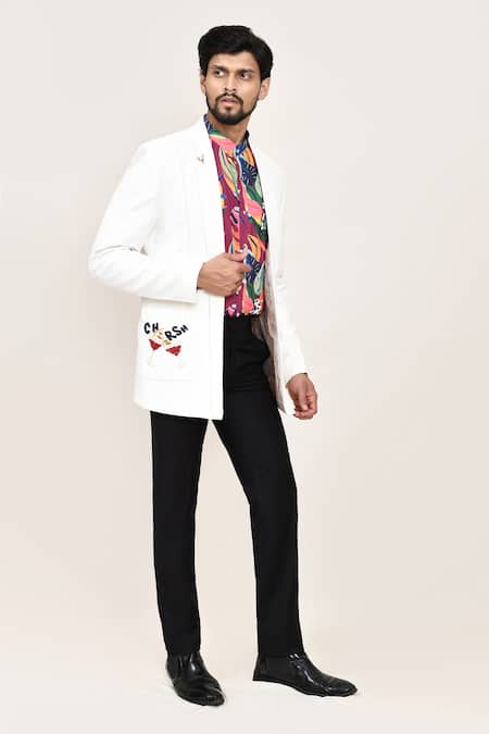 Shop_Arihant Rai Sinha_White Georgette Embroidery Multicolor Printed Shirt And Jacket Set _Online_at_Aza_Fashions