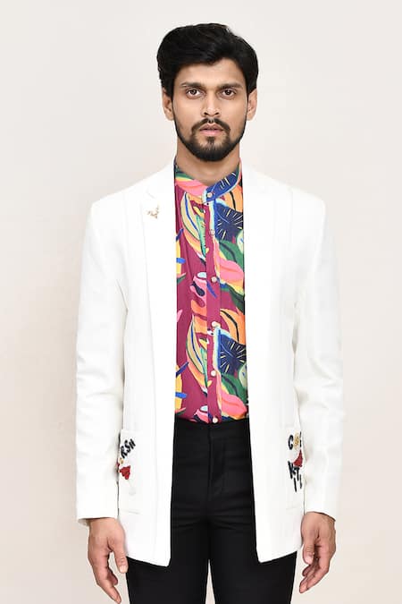 Arihant Rai Sinha White Georgette Embroidery Multicolor Printed Shirt And Jacket Set at Aza Fashions Arihant Rai Sinha_White Georgette Embroidery Multicolor Printed Shirt And Jacket Set _at_Aza_Fashions