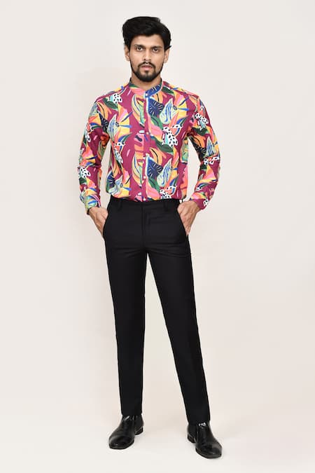 Buy_Arihant Rai Sinha_White Georgette Embroidery Multicolor Printed Shirt And Jacket Set 