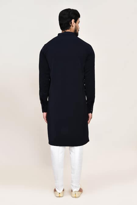 Arihant Rai Sinha Navy Blue Terry Rayon Kurta & White Pant Set 