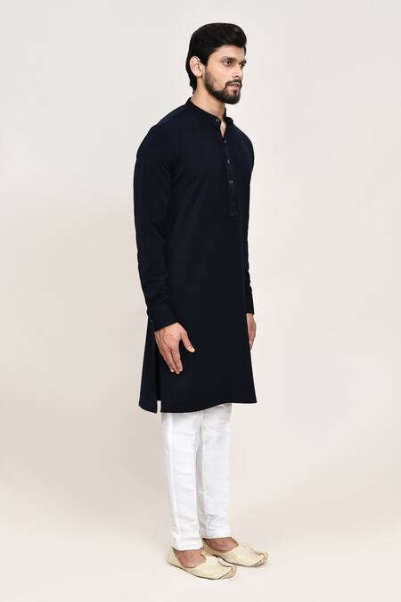 Arihant Rai Sinha_Navy Blue Terry Rayon Kurta And White Pant Set _Online_at_Aza_Fashions