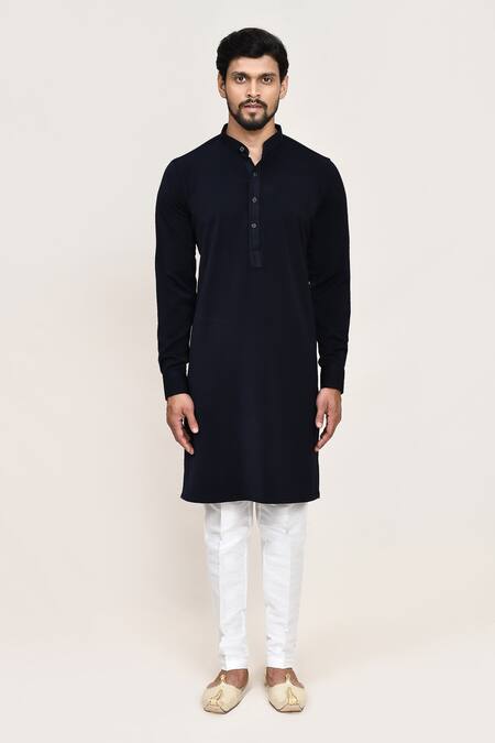 Buy_Arihant Rai Sinha_Navy Blue Terry Rayon Kurta And White Pant Set _Online_at_Aza_Fashions