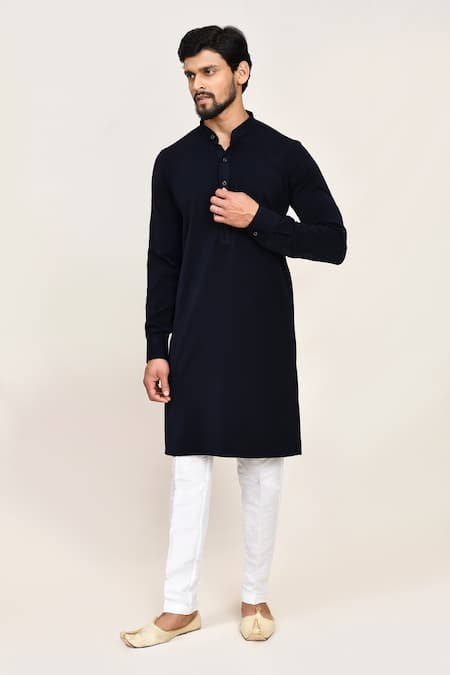 Arihant Rai Sinha Navy Blue Terry Rayon Kurta & White Pant Set 
