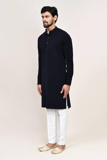 Shop_Arihant Rai Sinha_Navy Blue Terry Rayon Kurta And White Pant Set _Online_at_Aza_Fashions