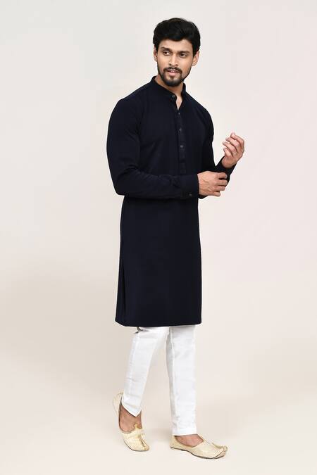 Arihant Rai Sinha_Navy Blue Terry Rayon Kurta And White Pant Set _at_Aza_Fashions