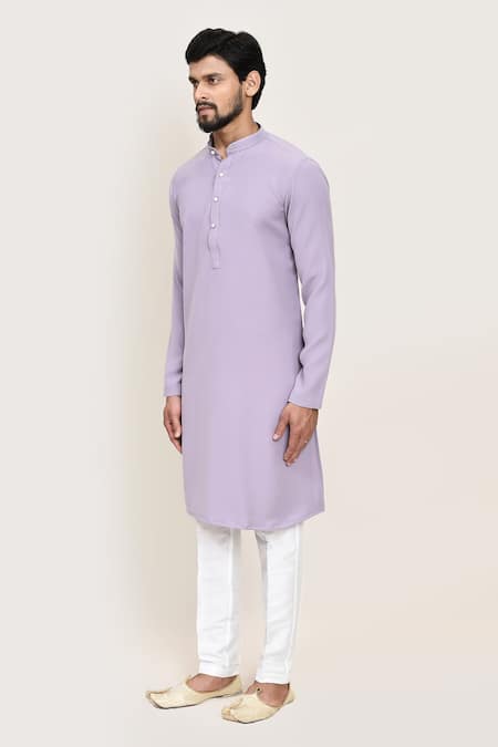 Arihant Rai Sinha_Mauve Lace Imported Lachka Kurta And White Pant Set _Online_at_Aza_Fashions