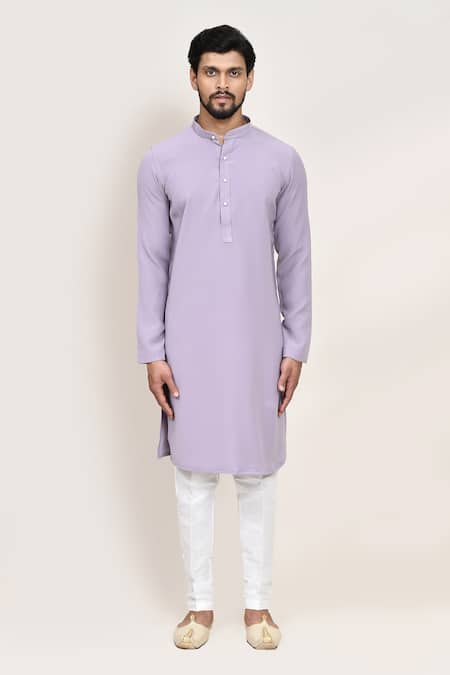Shop_Arihant Rai Sinha_Mauve Lace Imported Lachka Kurta And White Pant Set _Online_at_Aza_Fashions