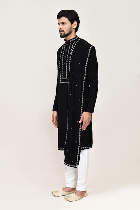Buy_Arihant Rai Sinha_Black Lace Embroidery Kurta Set _Online_at_Aza_Fashions