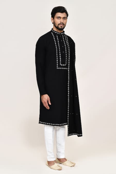 Shop_Arihant Rai Sinha_Black Lace Embroidery Kurta Set _Online_at_Aza_Fashions