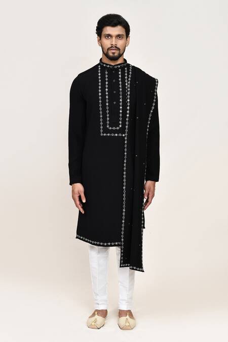 Arihant Rai Sinha_Black Lace Embroidery Kurta Set _at_Aza_Fashions