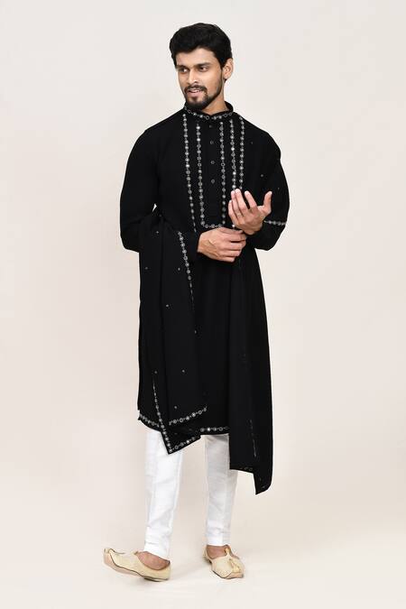 Buy_Arihant Rai Sinha_Black Lace Embroidery Kurta Set 