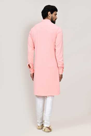 Arihant Rai Sinha Pink Terry Rayon Kurta & White Pant Set 