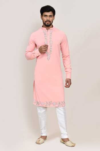 Arihant Rai Sinha Pink Terry Rayon Kurta & White Pant Set 