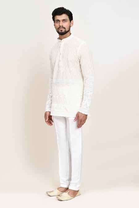 Buy_Arihant Rai Sinha_Cream Embroidery Thread Work Kurta And White Pant Set _Online_at_Aza_Fashions