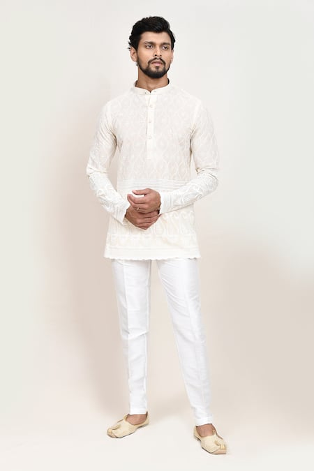Buy_Arihant Rai Sinha_Cream Embroidery Thread Work Kurta And White Pant Set 