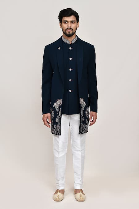 Buy_Arihant Rai Sinha_Teal Embroidery Green Jacket Set _Online_at_Aza_Fashions