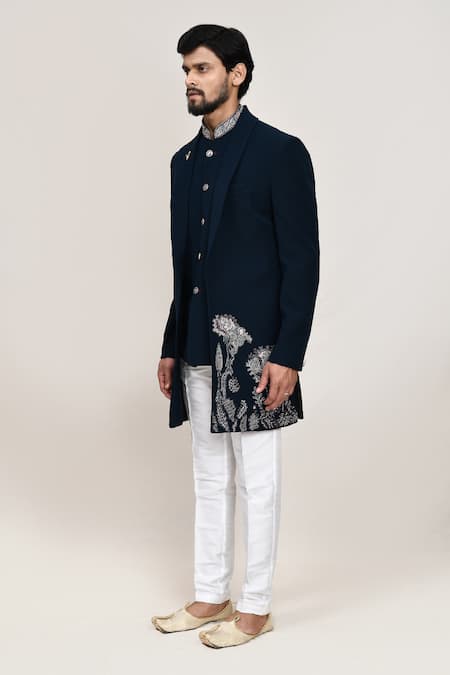 Shop_Arihant Rai Sinha_Teal Embroidery Green Jacket Set _Online_at_Aza_Fashions