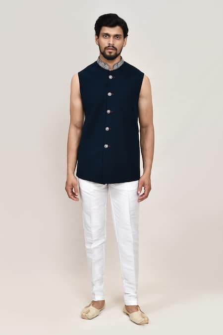 Arihant Rai Sinha_Teal Embroidery Green Jacket Set _at_Aza_Fashions