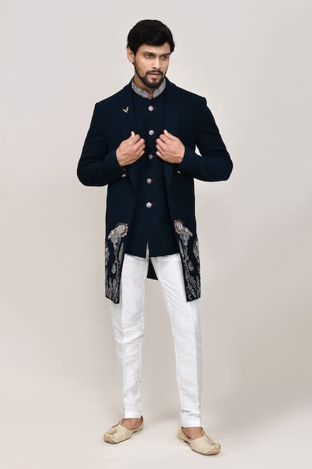 Shop_Arihant Rai Sinha_Teal Embroidery Green Jacket Set 