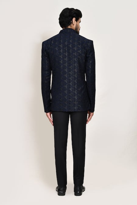 Arihant Rai Sinha Blue Jacquard Bandhgala with Sleeveless Coat 