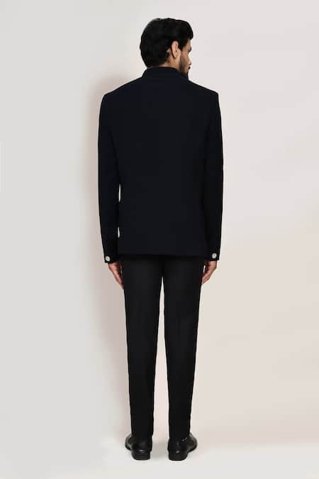Arihant Rai Sinha Navy Blue Embroidered Coat & Black Pant 
