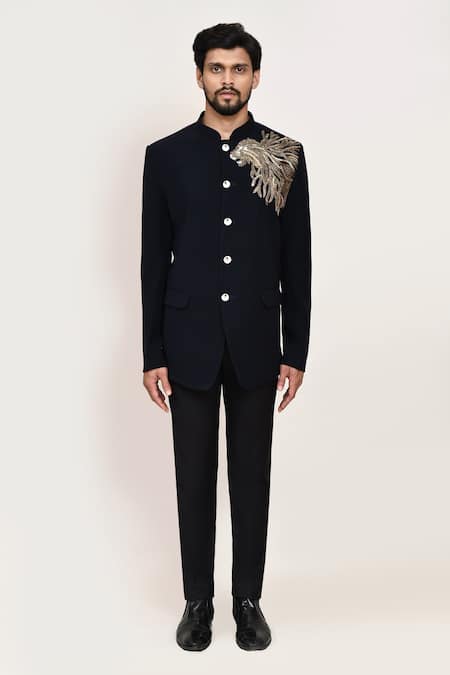 Arihant Rai Sinha_Navy Embroidery Blue Coat And Black Pant _Online_at_Aza_Fashions