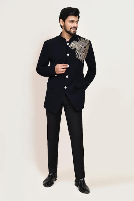Arihant Rai Sinha Navy Blue Embroidered Coat & Black Pant 