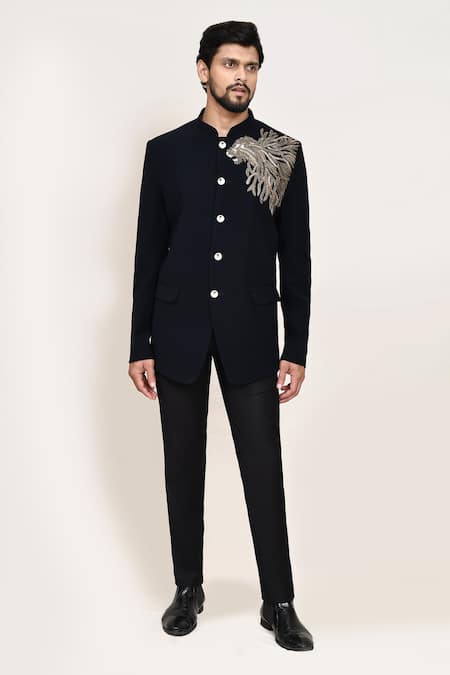 Arihant Rai Sinha_Navy Embroidery Blue Coat And Black Pant _at_Aza_Fashions