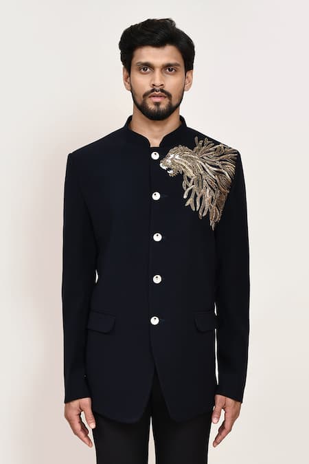 Buy_Arihant Rai Sinha_Navy Embroidery Blue Coat And Black Pant 