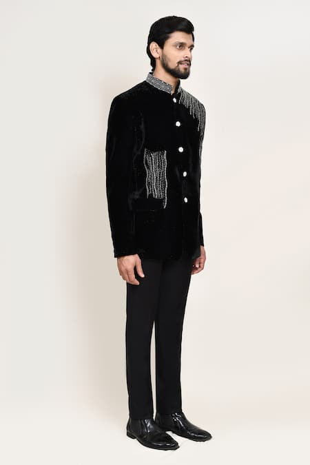 Arihant Rai Sinha_Black Velvet Embroidery Embellished Coat And Pant Set _Online_at_Aza_Fashions