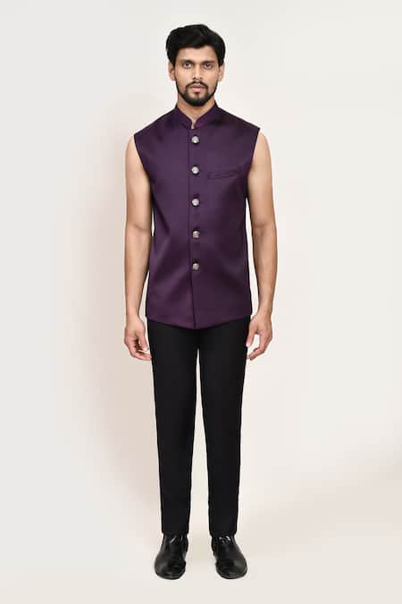 Arihant Rai Sinha_Blue Jacquard Bandhgala With Sleeveless Coat _Online_at_Aza_Fashions