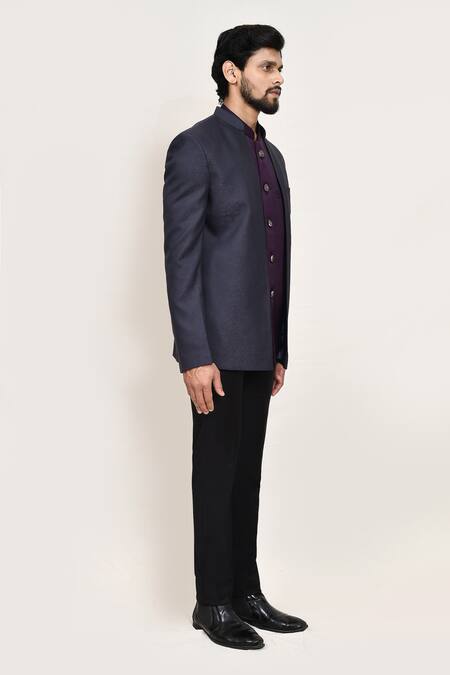 Buy_Arihant Rai Sinha_Blue Jacquard Bandhgala With Sleeveless Coat _Online_at_Aza_Fashions