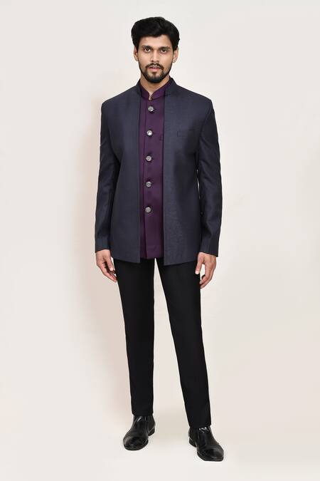Arihant Rai Sinha Blue Jacquard Bandhgala With Sleeveless Coat 